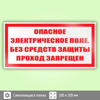 Знак (плакат) «Опасное электрическое поле. Без средств защиты проход запрещен», S13 (пленка, 200х100 мм)